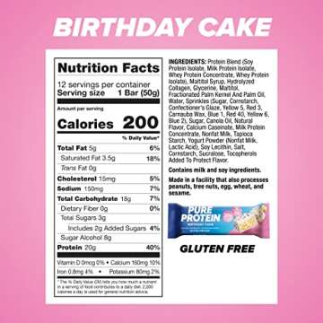 Pure Protein Birthday Cake Bars - 20g Protein, Low Sugar Snack