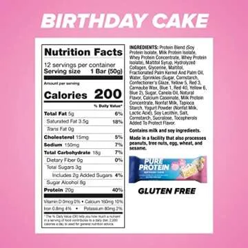 Pure Protein Birthday Cake Bars - 20g Protein, Low Sugar Snack