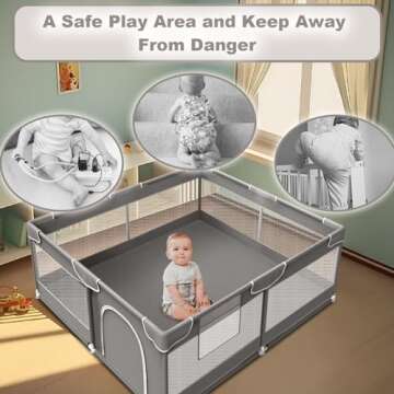 XVISHX Baby Playpen, 50 x 50 inch Baby Playard, Travel Pack N Play, Pack and Play for Indoor & Outdoor, Playpen for Babies and Toddlers, Baby Fence Play Pen, with Soft Breathable Mesh, Grey
