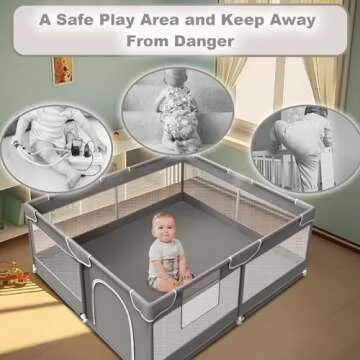 XVISHX Baby Playpen, 50 x 50 inch Baby Playard, Travel Pack N Play, Pack and Play for Indoor & Outdoor, Playpen for Babies and Toddlers, Baby Fence Play Pen, with Soft Breathable Mesh, Grey