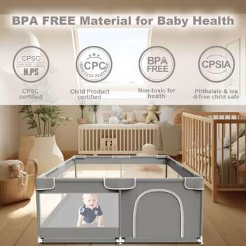 XVISHX Baby Playpen, 50 x 50 inch Baby Playard, Travel Pack N Play, Pack and Play for Indoor & Outdoor, Playpen for Babies and Toddlers, Baby Fence Play Pen, with Soft Breathable Mesh, Grey