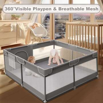 XVISHX Baby Playpen, 50 x 50 inch Baby Playard, Travel Pack N Play, Pack and Play for Indoor & Outdoor, Playpen for Babies and Toddlers, Baby Fence Play Pen, with Soft Breathable Mesh, Grey