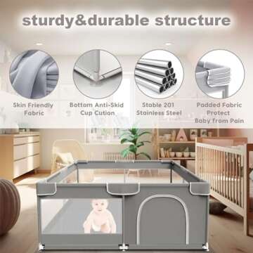 XVISHX Baby Playpen, 50 x 50 inch Baby Playard, Travel Pack N Play, Pack and Play for Indoor & Outdoor, Playpen for Babies and Toddlers, Baby Fence Play Pen, with Soft Breathable Mesh, Grey