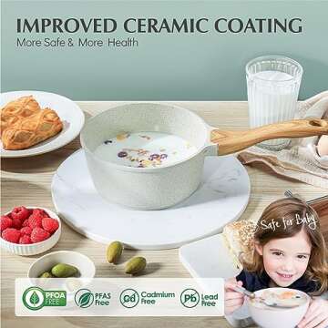 SENSARTE White Ceramic Nonstick Saucepan with Lid 1.5 Quarts, Small Cooking Pot with Stay Cool Handl...