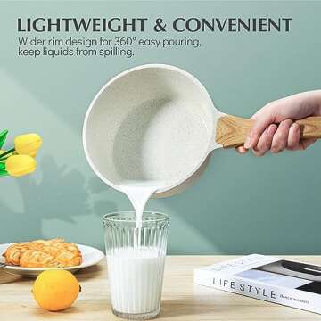 SENSARTE White Ceramic Nonstick Saucepan with Lid 1.5 Quarts, Small Cooking Pot with Stay Cool Handle, Induction Compatible Saucepot, White Granite Coating, PFOA/PFAS Free