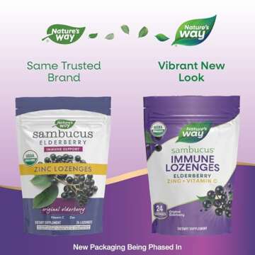 Nature’s Way Sambucus Organic Zinc Lozenges, Elderberry and Zinc Lozenges with Vitamin C, Certified Organic, 24 Lozenges