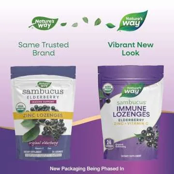 Nature’s Way Sambucus Organic Zinc Lozenges, Elderberry and Zinc Lozenges with Vitamin C, Certified Organic, 24 Lozenges
