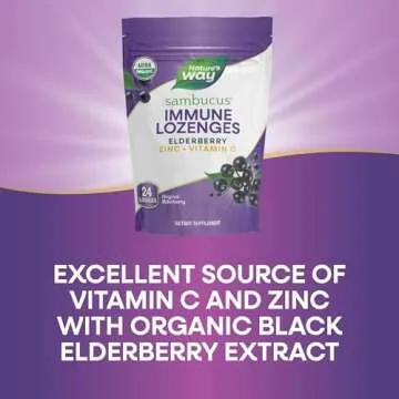 Nature’s Way Sambucus Organic Zinc Lozenges, Elderberry and Zinc Lozenges with Vitamin C, Certified Organic, 24 Lozenges