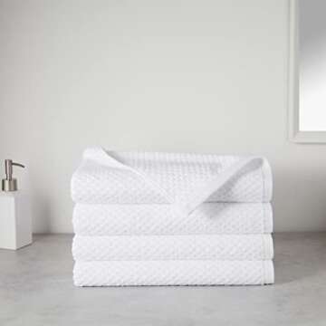 Amazon Basics Odor Resistant Textured Bath Towel, 30 x 54 Inches - 4-Pack, White