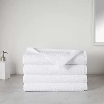 Amazon Basics Odor Resistant Textured Bath Towel, 30 x 54 Inches - 4-Pack, White