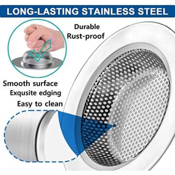 KPELA HOME 2PCS Kitchen Sink Strainer Stainless Steel - Upgrade 304 Never Rust - Kitchen Sink Strainer Basket - Food Catcher for Kitchen Sinks - Garbage Disposal Strainer - Large Rim 4.5"