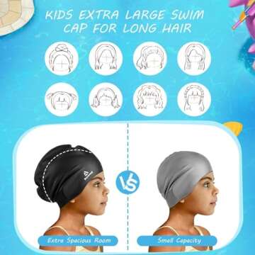 2 Pack Kids Extra Large Swim Cap for Long Thick Hair, Waterproof Silicone Swimming Cap for Toddler Child Youth Girls Boys, Durable Swim Hats Bathing Caps for Braids, Dreadlocks, Extensions, Afros-1