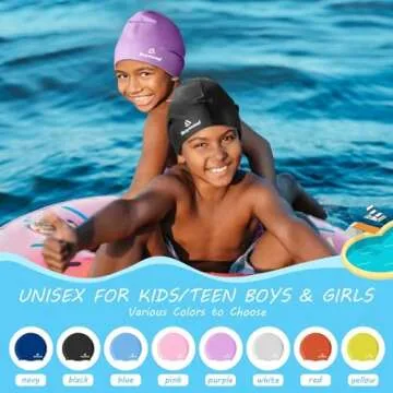 2 Pack Kids Extra Large Swim Cap for Long Thick Hair, Waterproof Silicone Swimming Cap for Toddler Child Youth Girls Boys, Durable Swim Hats Bathing Caps for Braids, Dreadlocks, Extensions, Afros-1