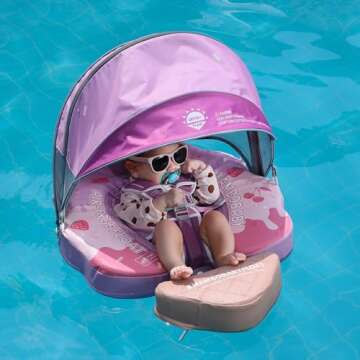 Mambobaby Float Add Tail Baby/Infant Swim Float with Canopy, Non-Inflatable Solid Upgrade Soft Waterproof Skin-Friendly Leather Material (Limited Edition Purple)