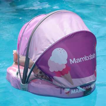 Mambobaby Float Add Tail Baby/Infant Swim Float with Canopy, Non-Inflatable Solid Upgrade Soft Waterproof Skin-Friendly Leather Material (Limited Edition Purple)
