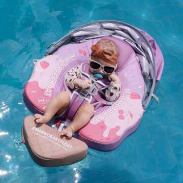 Mambobaby Float Add Tail Baby/Infant Swim Float with Canopy, Non-Inflatable Solid Upgrade Soft Waterproof Skin-Friendly Leather Material (Limited Edition Purple)