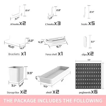 JoyBHole 33"x22" Pegboard Combination Kit and 18 Accessories(Shelf Storage Bins Hook Brackets Clips) No Punching for Garage Kitchen Living Room Bathroom Office,Pegboard Wall Organizer (Black, 6)
