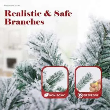 OasisCraft 7.5ft Pre-Lit Snow Flocked Christmas Tree Artificial Christmas Pine Tree for Home, Office, Holiday, Party Decoration w/ 500 Warm White Lights, Metal Hinges & Base