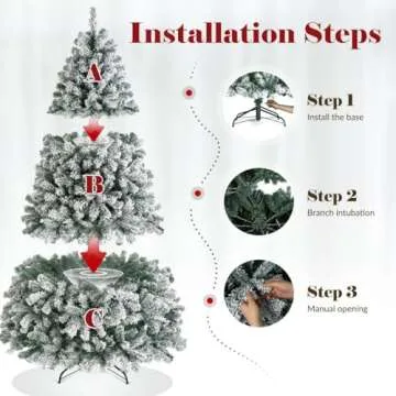 OasisCraft 7.5ft Pre-Lit Snow Flocked Christmas Tree Artificial Christmas Pine Tree for Home, Office, Holiday, Party Decoration w/ 500 Warm White Lights, Metal Hinges & Base