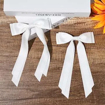 Aileam 2PCS Silky Satin Hair Bows Hair Clip White Hair Ribbon Ponytail Holder Accessories Slides Met...