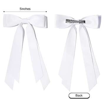 Aileam 2PCS Silky Satin Hair Bows Hair Clip White Hair Ribbon Ponytail Holder Accessories Slides Metal Clips Hair Bow for Women Girls Toddlers Teens Kids