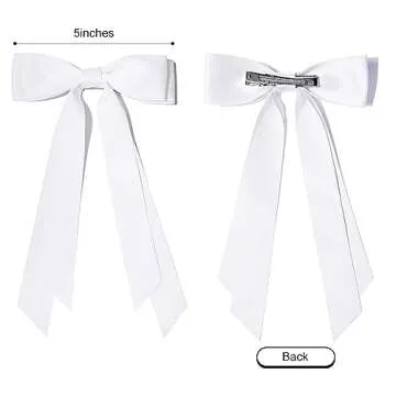 Aileam 2PCS Silky Satin Hair Bows Hair Clip White Hair Ribbon Ponytail Holder Accessories Slides Metal Clips Hair Bow for Women Girls Toddlers Teens Kids