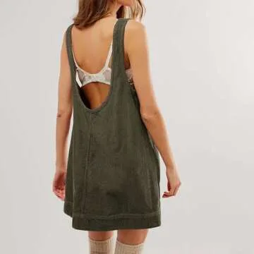 Fall Corduroy Overall Dress for Women Corduroy Jumper Dress A Line Pinafore Dress with Pockets Casual Mini Skirt All Corduroy Skirt Women Suede Pinafore Dress,Green Corduroy Dress,XL