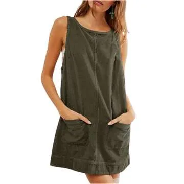 Fall Corduroy Overall Dress for Women Corduroy Jumper Dress A Line Pinafore Dress with Pockets Casual Mini Skirt All Corduroy Skirt Women Suede Pinafore Dress,Green Corduroy Dress,XL