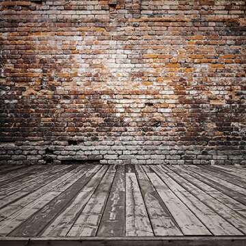 LB 8x8ft Vinyl Vintage Brick Wall Photo Backdrop Rustic Wood Floor Backdrop for Photoshoot Wedding B...