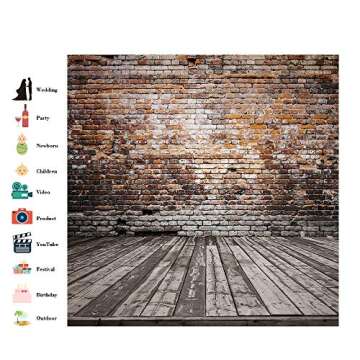 LB 8x8ft Vinyl Vintage Brick Wall Photo Backdrop Rustic Wood Floor Backdrop for Photoshoot Wedding Birthday Party YouTube Video Portraits Photo Booth Background
