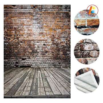 LB 8x8ft Vinyl Vintage Brick Wall Photo Backdrop Rustic Wood Floor Backdrop for Photoshoot Wedding Birthday Party YouTube Video Portraits Photo Booth Background