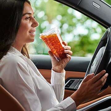 ELEGANT DISPOSABLES 20 oz. Clear Cups with Straw less Sip-Lids, PET Crystal Clear Disposable 20 oz P...