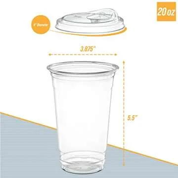 ELEGANT DISPOSABLES 20 oz. Clear Cups with Straw less Sip-Lids, PET Crystal Clear Disposable 20 oz Plastic Coffee Cups with Lids [50 Sets]