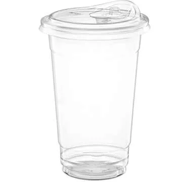 ELEGANT DISPOSABLES 20 oz. Clear Cups with Straw less Sip-Lids, PET Crystal Clear Disposable 20 oz Plastic Coffee Cups with Lids [50 Sets]