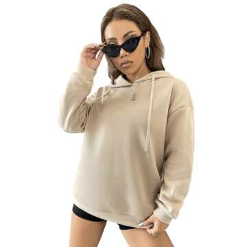 Floerns Women's Letter Graphic Print Long Sleeve Drawstring Hoodie Sweatshirt A Khaki M