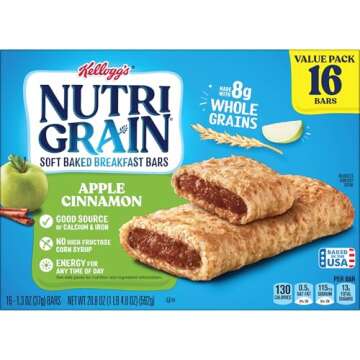 Nutri-Grain Soft Baked Breakfast Bars, Made with Whole Grains, Kids Snacks, Value Pack, Apple Cinnamon, 20.8oz Box (16 Bars)- Pack of 3