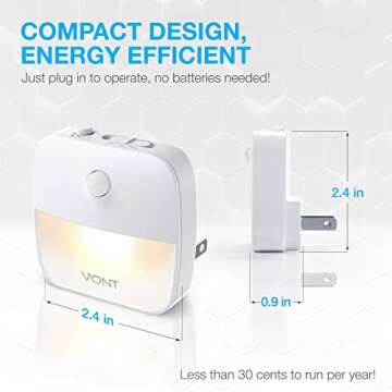 Vont Motion Sensor Night Light, [4 Pack] Plug in Dusk Till Dawn Motion Sensor Lights, LED Nightlight with High & Low Modes, Compact, Customizable for Bedroom, Bathroom, Kitchen, Hallway, Stairs