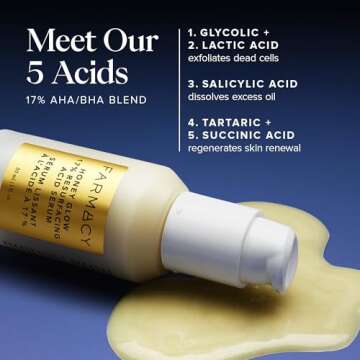 Farmacy Face Exfoliator Serum - Honey Glow 17% AHA + BHA Liquid Exfoliant and Salicylic Acid Serum - Resurfacing Serum for Reduced Pore Visibility + Texture - Hydrates Skin for an Overall Glow (30ml)