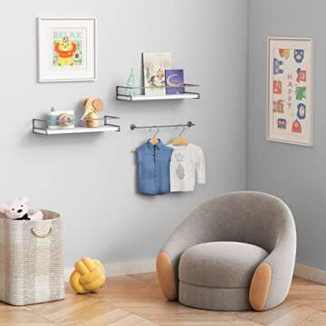 Forbena White Floating Shelves for Bathroom Organizer Over Toilet, Bathroom Shelves Wall Mounted with Towel Rack, Corner Wall Shelf for Bedroom Decor Kitchen Storage (White-Dark Grey, Set of 2)