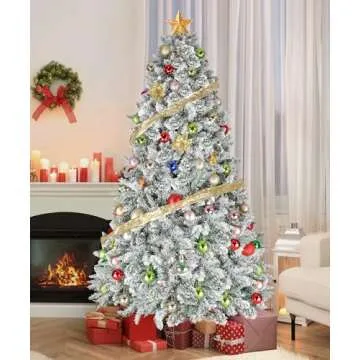 BROVIEW 7.5ft Unlit Flocked Christmas Tree with Berries