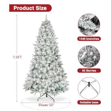 BROVIEW 7.5ft Unlit Flocked Christmas Tree with Berries