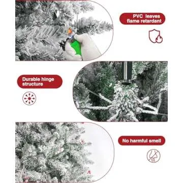 BROVIEW 7.5ft Unlit Flocked Christmas Tree with Berries