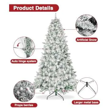 BROVIEW 7.5ft Unlit Flocked Christmas Tree with Berries
