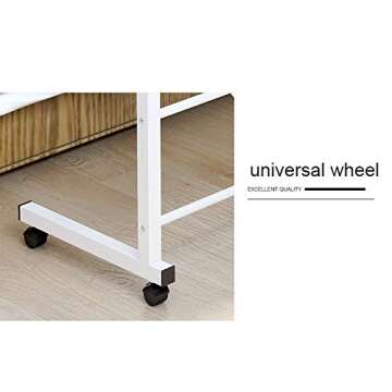 MTFY Rolling Sofa Side Snack Table Portable Laptop Computer Desk Stand with Wheels, Height Adjustable Breakfast TV Tray Bedside Coffee Table, Wood Desktop with Metal Frame (White 31.5" Lx15.7 W)