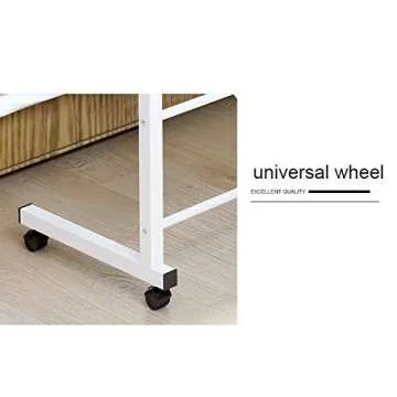 MTFY Rolling Sofa Side Snack Table Portable Laptop Computer Desk Stand with Wheels, Height Adjustable Breakfast TV Tray Bedside Coffee Table, Wood Desktop with Metal Frame (White 31.5" Lx15.7 W)