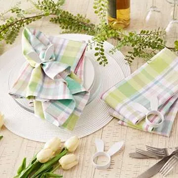 DII Cotton Plaid Napkin Set Machine Washable, 20x20, Spring Time, 6 Count