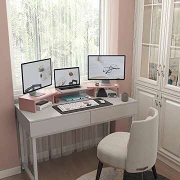 WESTREE Triple Dual Monitor Stand Riser, 56" Extra Long Monitor Stand for 1~2~3 Monitors, Monitor Stand with Length and Angle Adjustable, 3 Shelf Desktop Organizer Riser for Monitor Computer Laptop