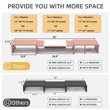 WESTREE Triple Dual Monitor Stand Riser, 56" Extra Long Monitor Stand for 1~2~3 Monitors, Monitor Stand with Length and Angle Adjustable, 3 Shelf Desktop Organizer Riser for Monitor Computer Laptop