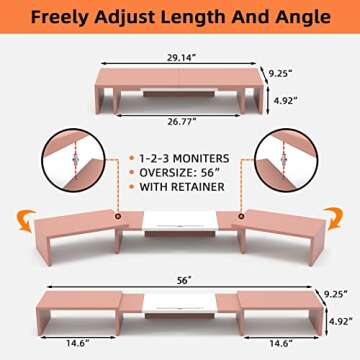WESTREE Triple Dual Monitor Stand Riser, 56" Extra Long Monitor Stand for 1~2~3 Monitors, Monitor Stand with Length and Angle Adjustable, 3 Shelf Desktop Organizer Riser for Monitor Computer Laptop