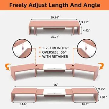 WESTREE Triple Dual Monitor Stand Riser, 56" Extra Long Monitor Stand for 1~2~3 Monitors, Monitor Stand with Length and Angle Adjustable, 3 Shelf Desktop Organizer Riser for Monitor Computer Laptop